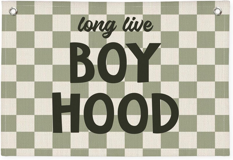 PLKMN Long Live Boyhood Banner, Sage Green Boys Kids Room Decor Linen Canvas Banner, Wall Hanging Flag Decor for Nursery Playroom Toddler Room - Image 1
